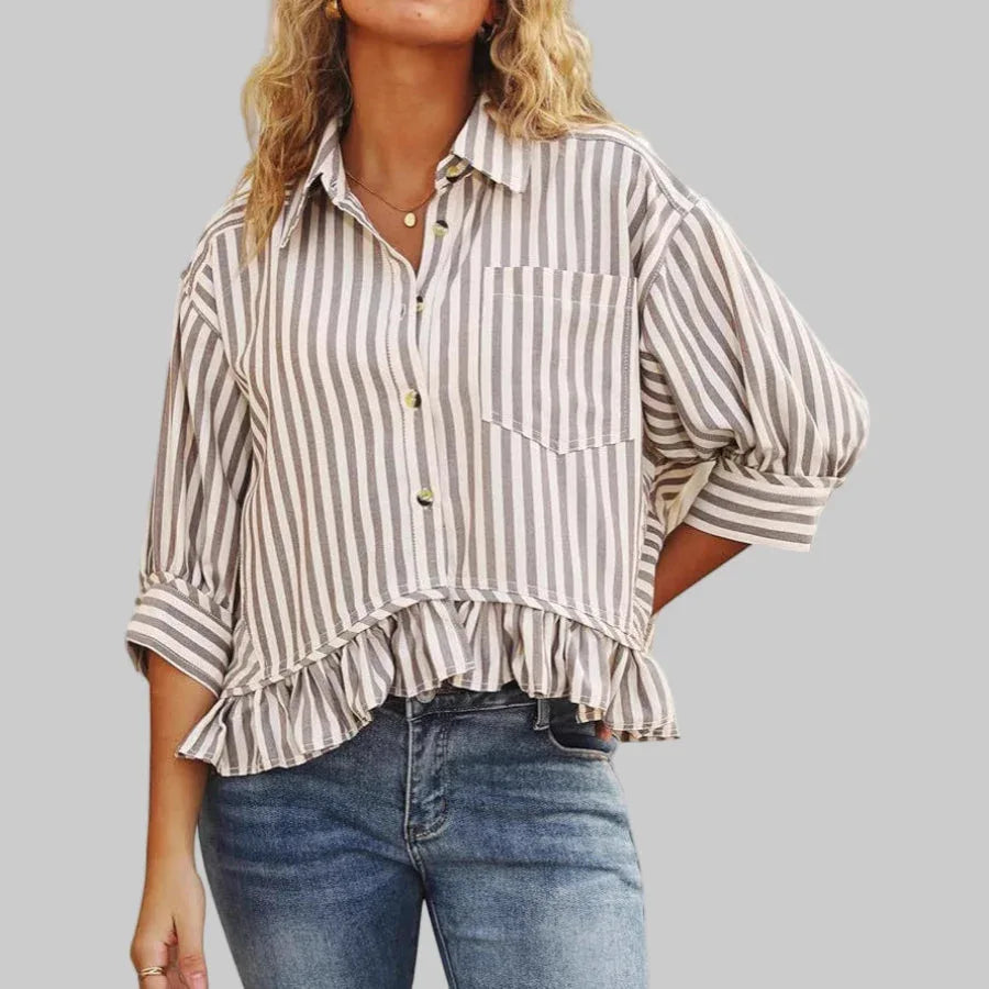 KOLET™ - Casual Summer Ruffled Button Down Blouse - MABEL LONDON