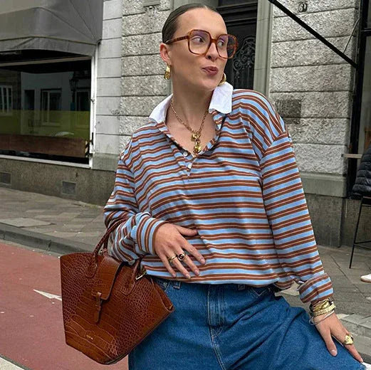 SCARLETT™ - Casual Oversized Striped Collared Top - MABEL LONDON