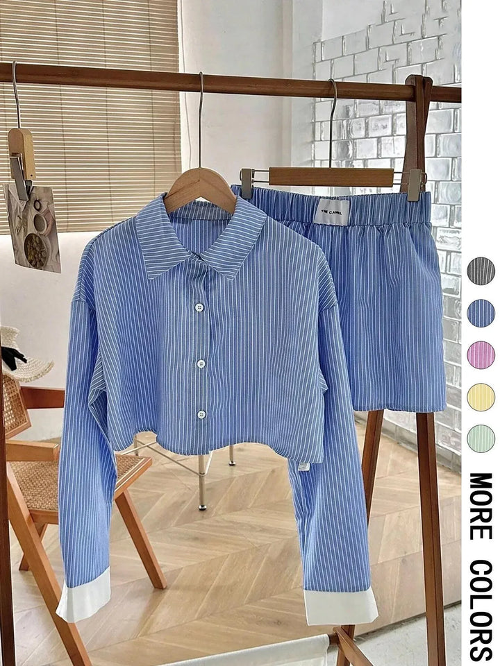 EMERSYN™ - Casual Collared Long-Sleeve Co-Ord Set - MABEL LONDON