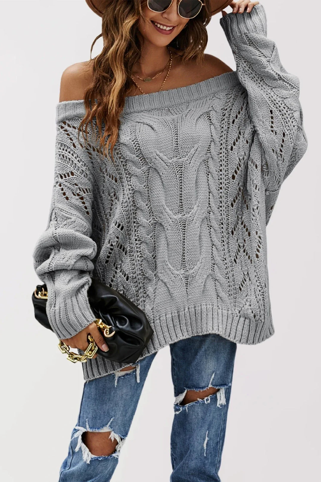 LENNY™ - Chic Off Shoulder Long Sleeve Sweater - MABEL LONDON