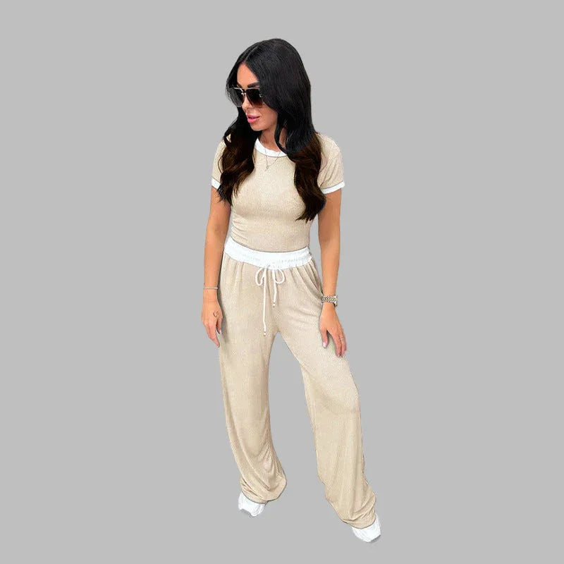 PLATU™ - Casual Short Sleeve and Wide Leg Pants Set - MABEL LONDON