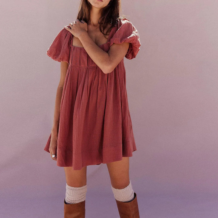 DALAWA™ - Chic Summer Puff Sleeve Square Neck Mini Dress - MABEL LONDON