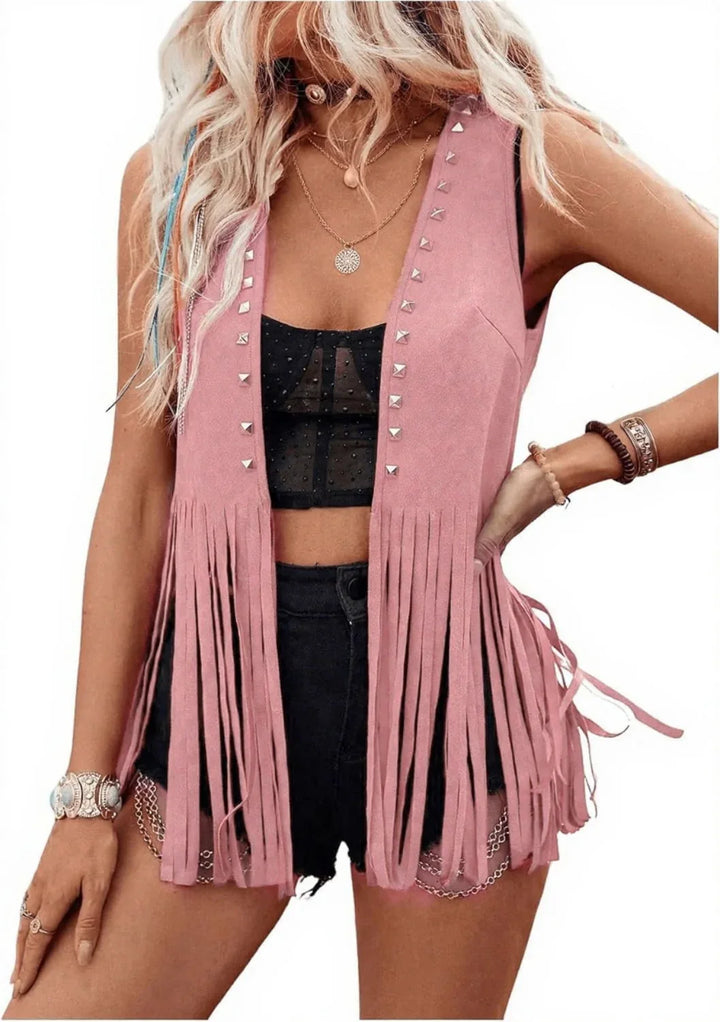 DHARNA™ – Casual Open-Front Sleeveless Fringe Vest - MABEL LONDON