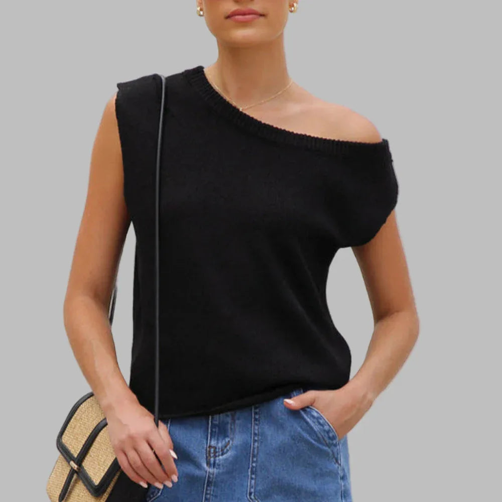 JUDITH™ - Classy Off Shoulder Short Sleeve Sweater Blouse - MABEL LONDON
