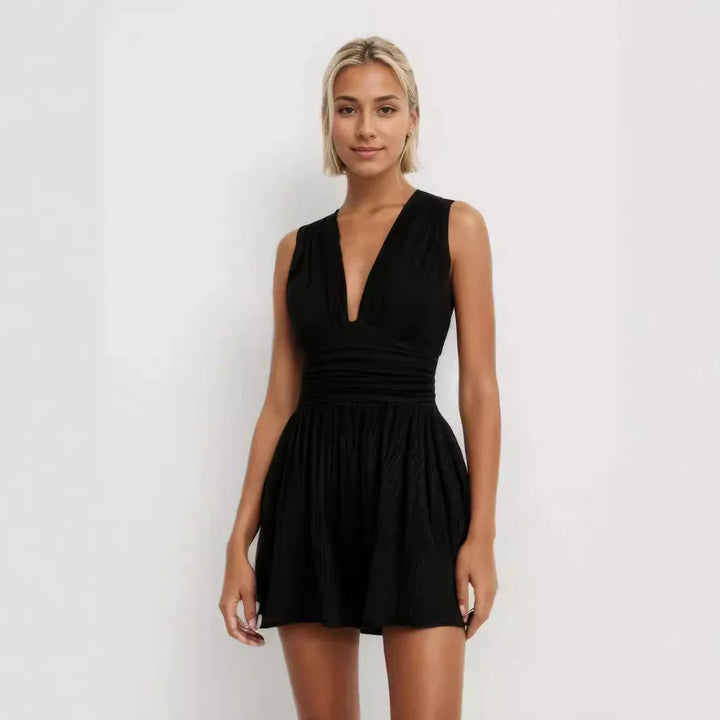 PARIS™ - Chic V-Neck Sleeveless Overall Romper - MABEL LONDON