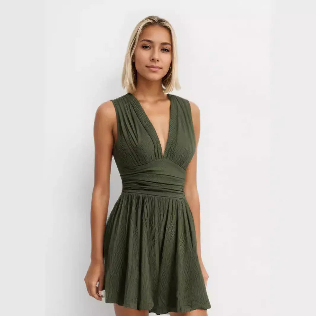 PARIS™ - Chic V-Neck Sleeveless Overall Romper - MABEL LONDON