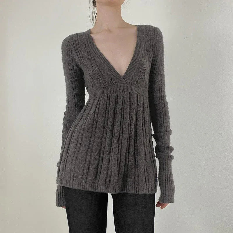 MERYL™ - Classy Long Sleeve V-Neck A-Line Waist Sweater - MABEL LONDON