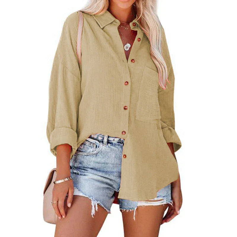 WOLLY™ - Casual Button Down Long Sleeve Blouse - MABEL LONDON