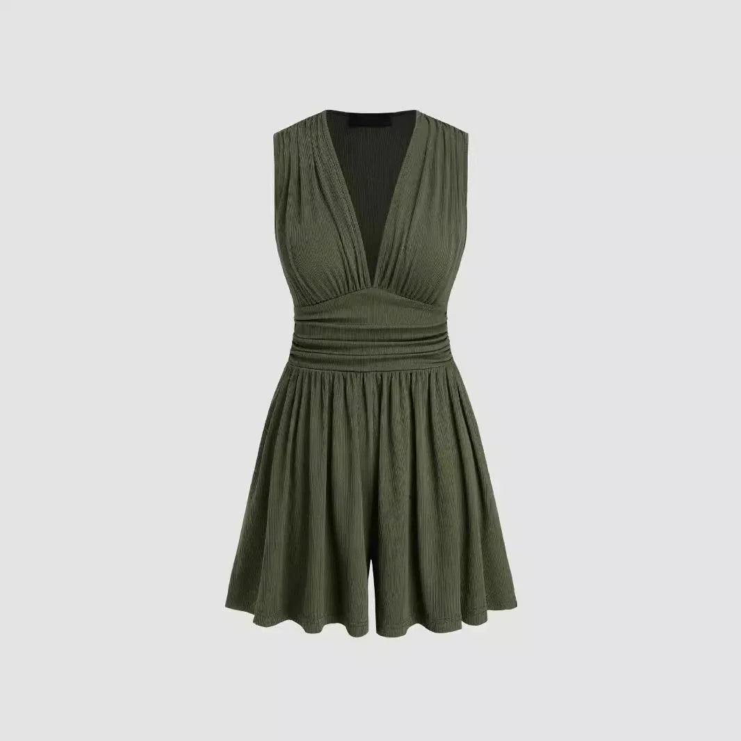 PARIS™ - Chic V-Neck Sleeveless Overall Romper - MABEL LONDON