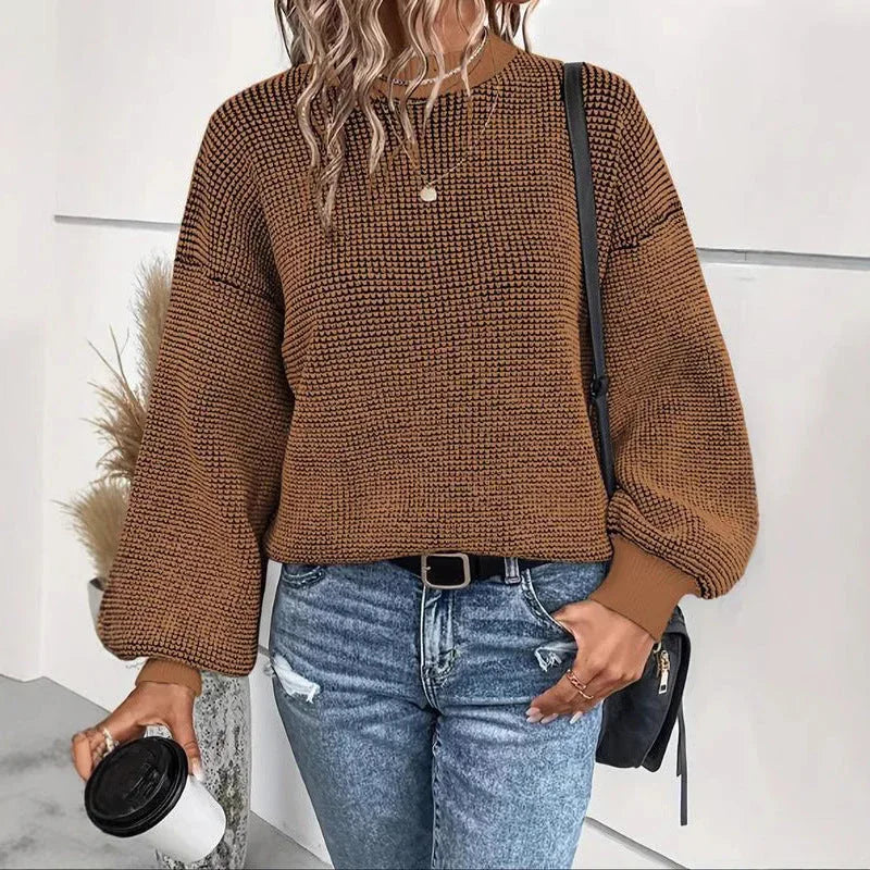 ESTELLA™ - Comfy Lantern Long Sleeve Round Neck Sweater - MABEL LONDON