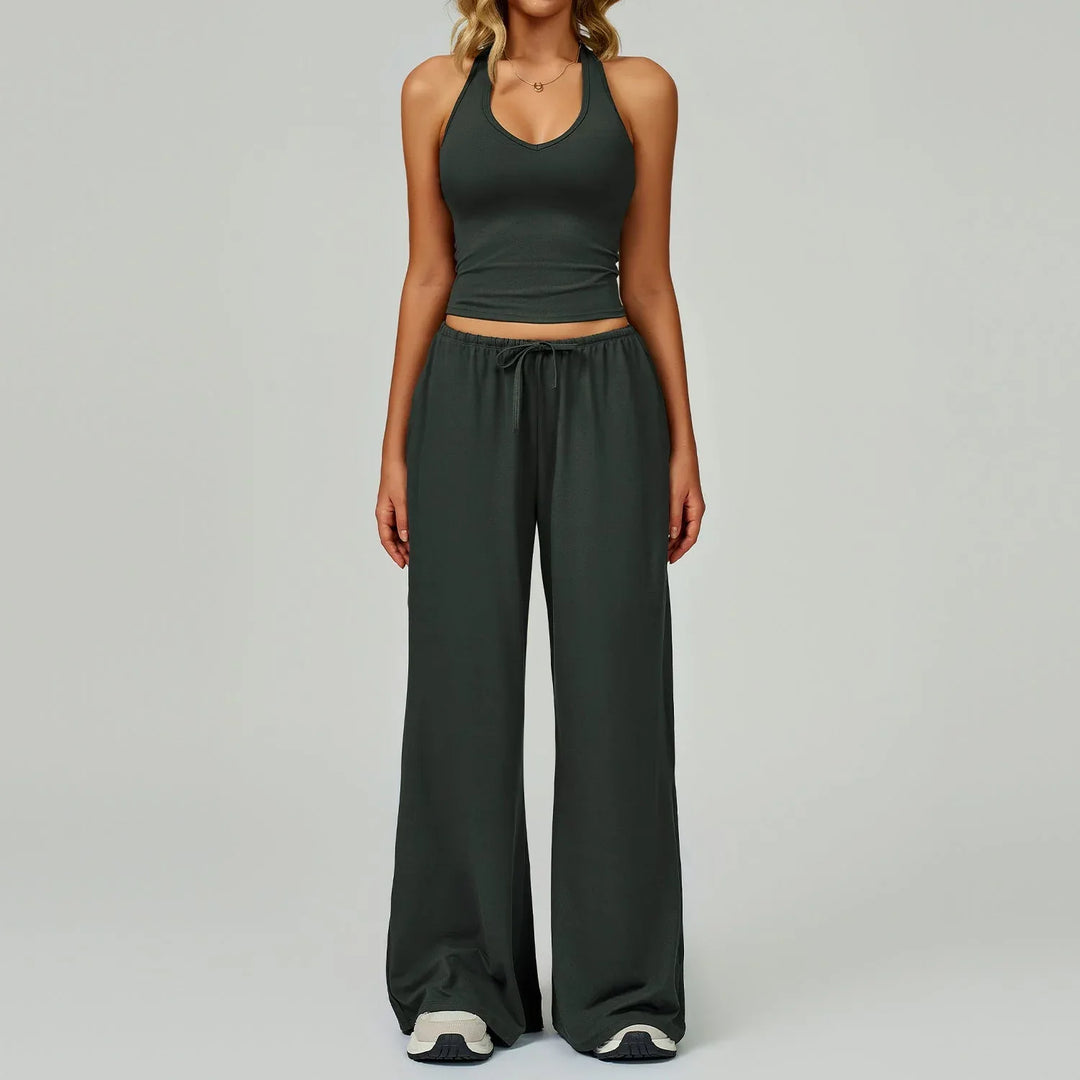ARAYA™ - Casual Crop Tank Top and Wide Leg Pants Set - MABEL LONDON