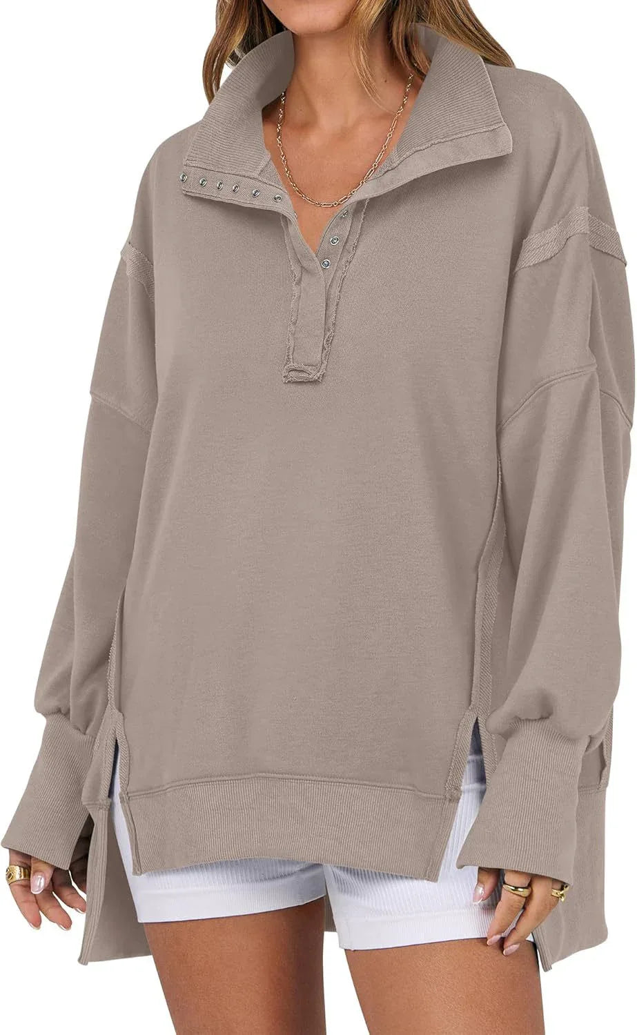 KAYLIE™ - Chic Oversized Button-Up Sweatshirt - MABEL LONDON
