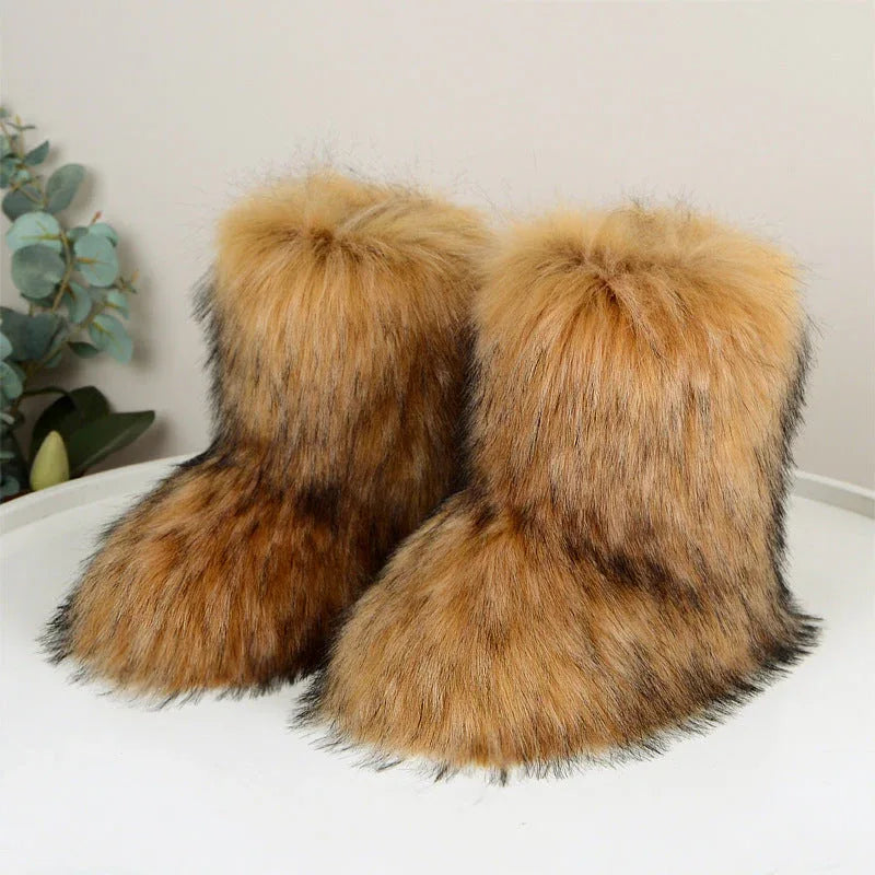 HIRA™ - Chic Trendy Furry Mid Length Winter Boots - MABEL LONDON