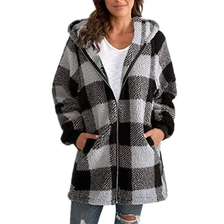 ARABELLA™ - Plaid Fleece Long Sleeve Hooded Coat - MABEL LONDON