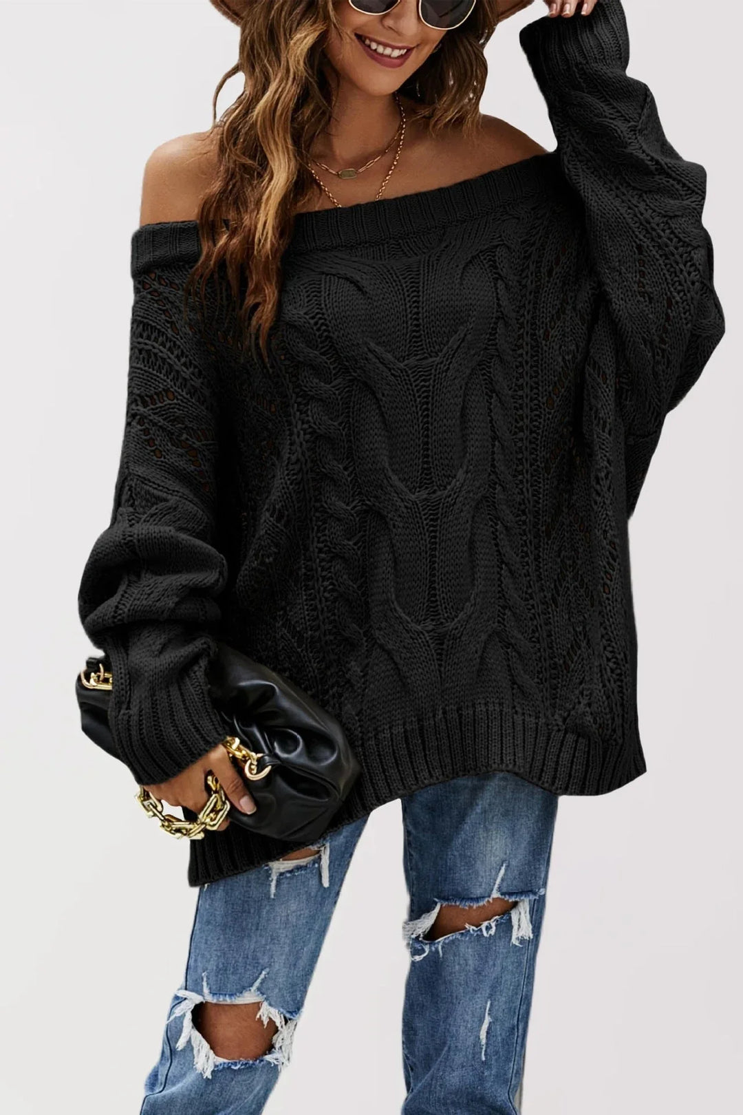 LENNY™ - Chic Off Shoulder Long Sleeve Sweater - MABEL LONDON