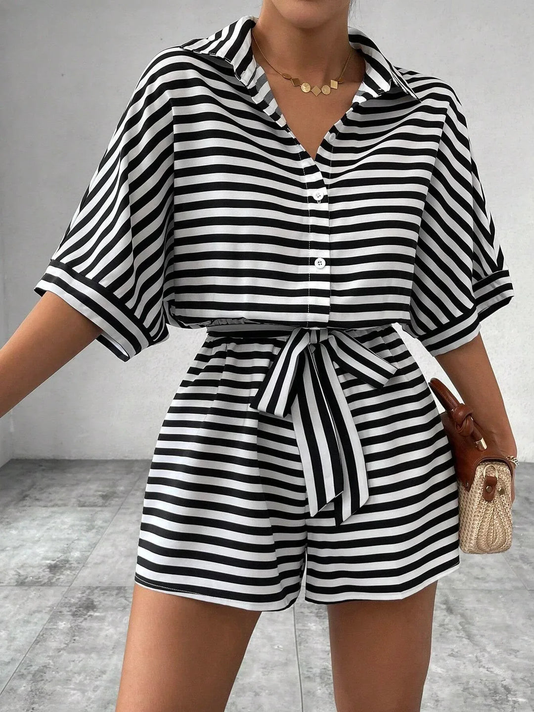 CANDIDA™ – Casual Striped Tie-Front Summer Romper - MABEL LONDON