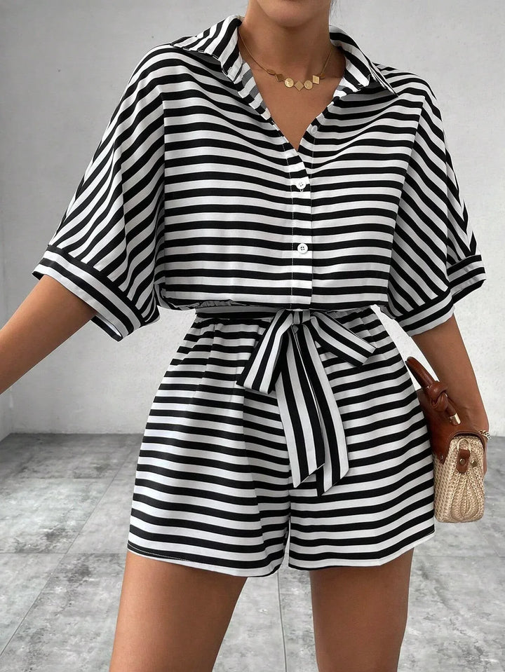 CANDIDA™ – Casual Striped Tie-Front Summer Romper - MABEL LONDON