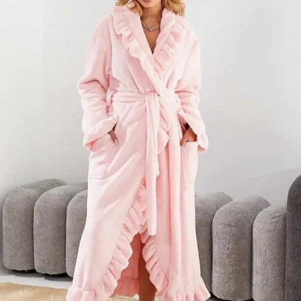SASUKE™ - Classy Ruffle Hem Long Sleeve Robe - MABEL LONDON