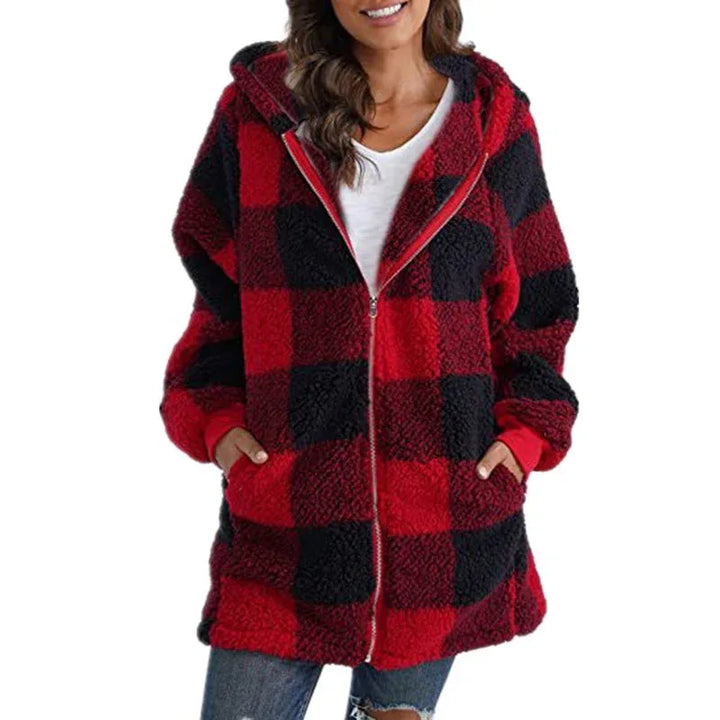 ARABELLA™ - Plaid Fleece Long Sleeve Hooded Coat - MABEL LONDON