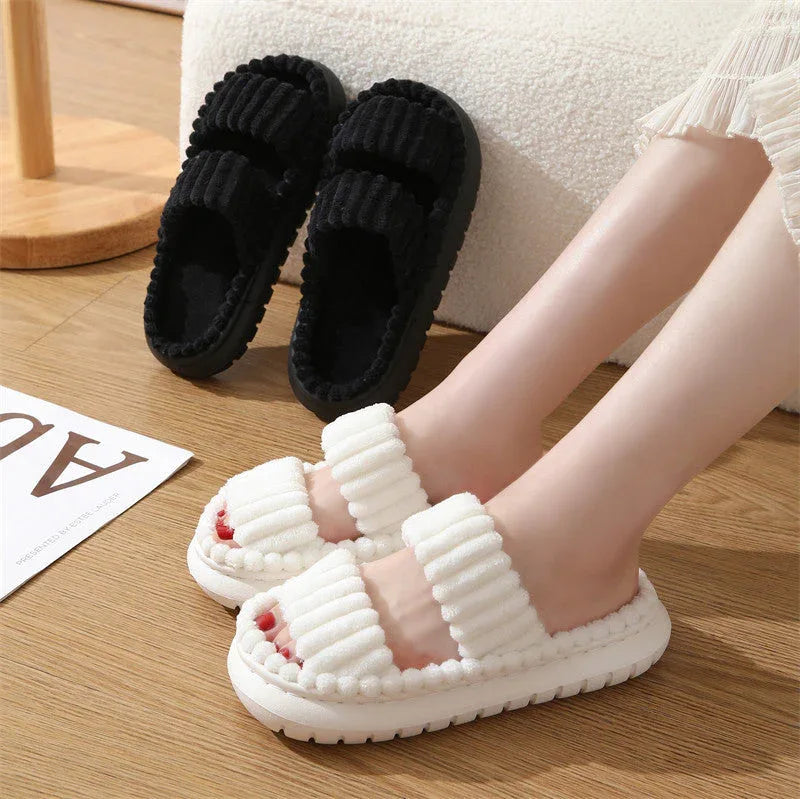 SIRA™ – Cozy Fluffy Open-Toe Home Slippers - MABEL LONDON