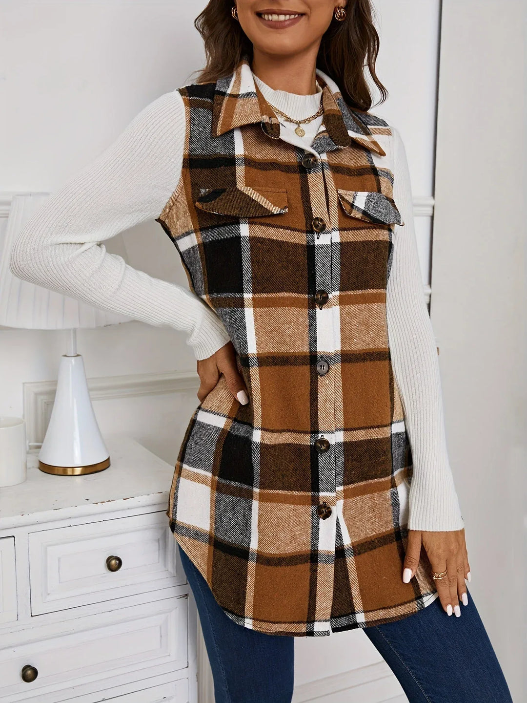 DELILA™ – Casual Button-Front Collared Vest Coat - MABEL LONDON