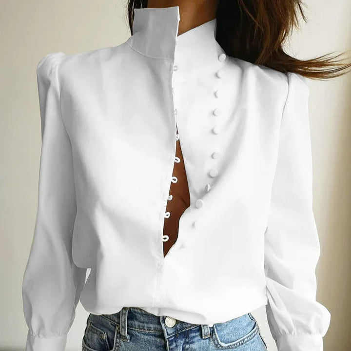 FADI™ - Classy Button Front Long Sleeve Blouse - MABEL LONDON