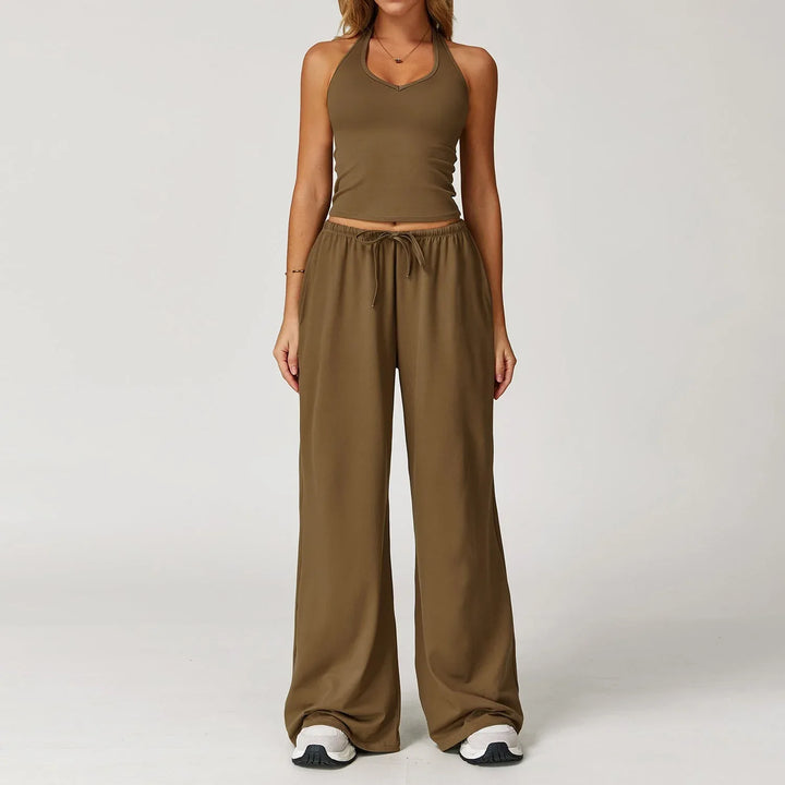 ARAYA™ - Casual Crop Tank Top and Wide Leg Pants Set - MABEL LONDON