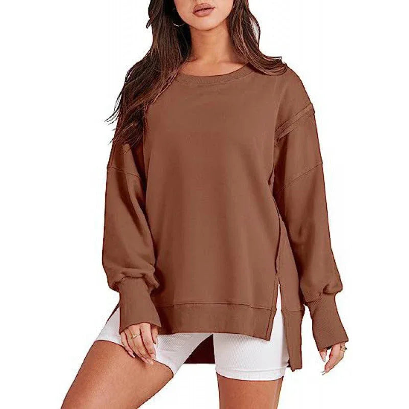 DAMIT™ - Casual Oversized Long Sleeve Crewneck Sweatshirt - MABEL LONDON