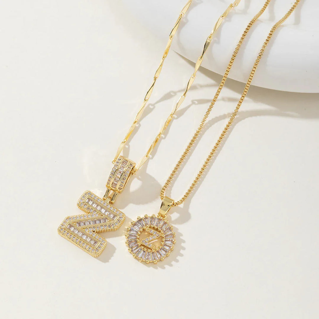 AISHA™ - Elegant 2-Pack Initial Letter Pendant Necklaces - MABEL LONDON
