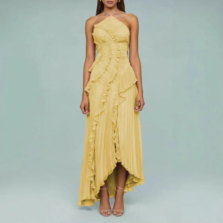 REGINE™ - Elegant Halter Neck Lotus Summer Maxi Dress - MABEL LONDON