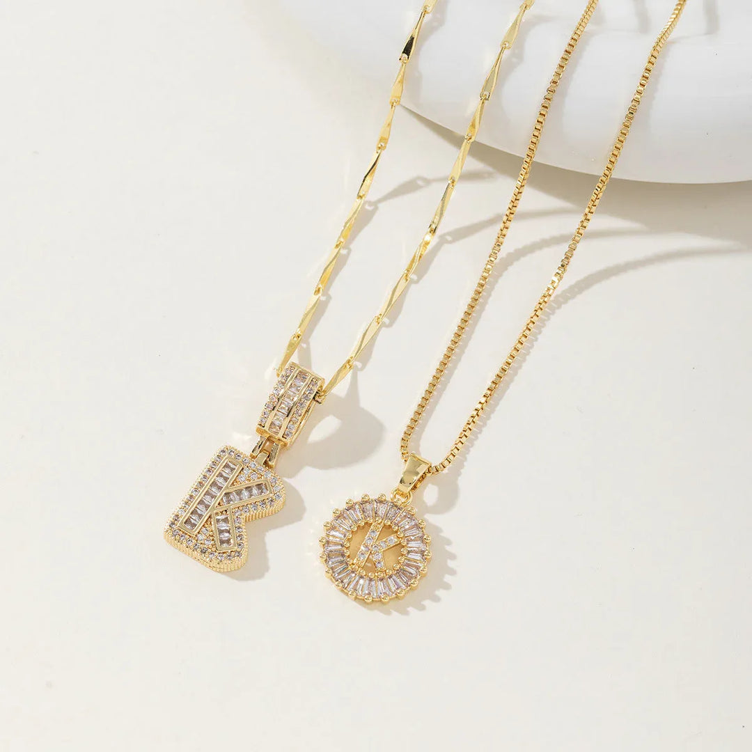 AISHA™ - Elegant 2-Pack Initial Letter Pendant Necklaces - MABEL LONDON