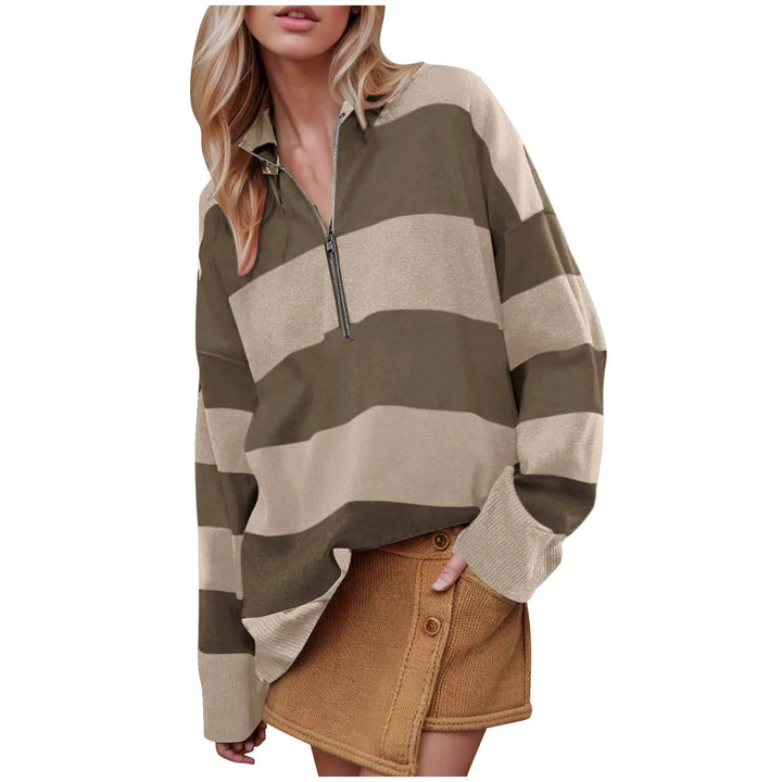 CAMILLA™ - Comfy Long Sleeve Pullover Sweater With Half Zipper - MABEL LONDON