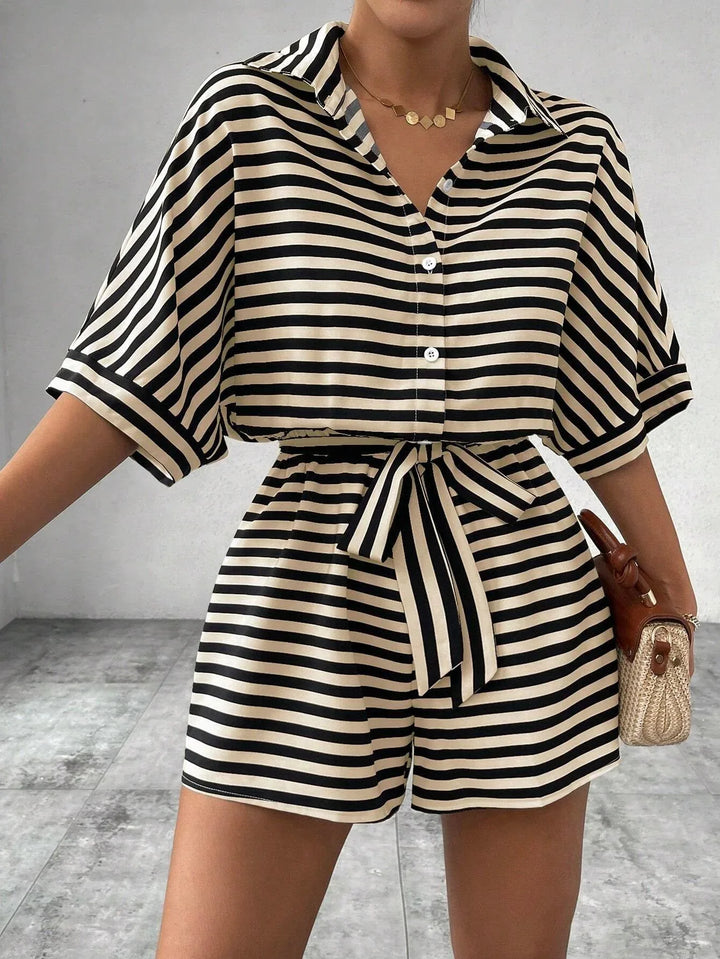 CANDIDA™ – Casual Striped Tie-Front Summer Romper - MABEL LONDON