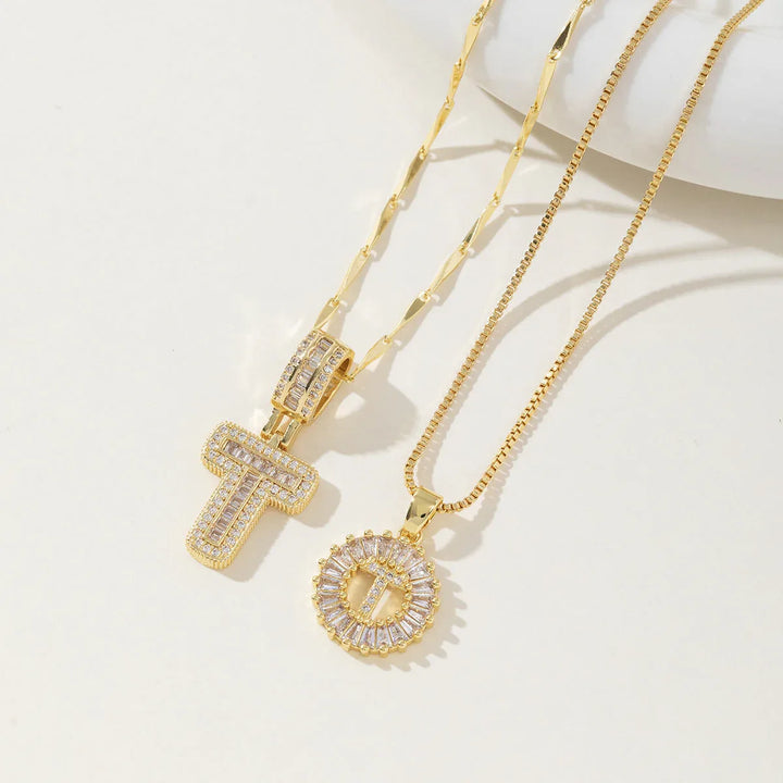 AISHA™ - Elegant 2-Pack Initial Letter Pendant Necklaces - MABEL LONDON