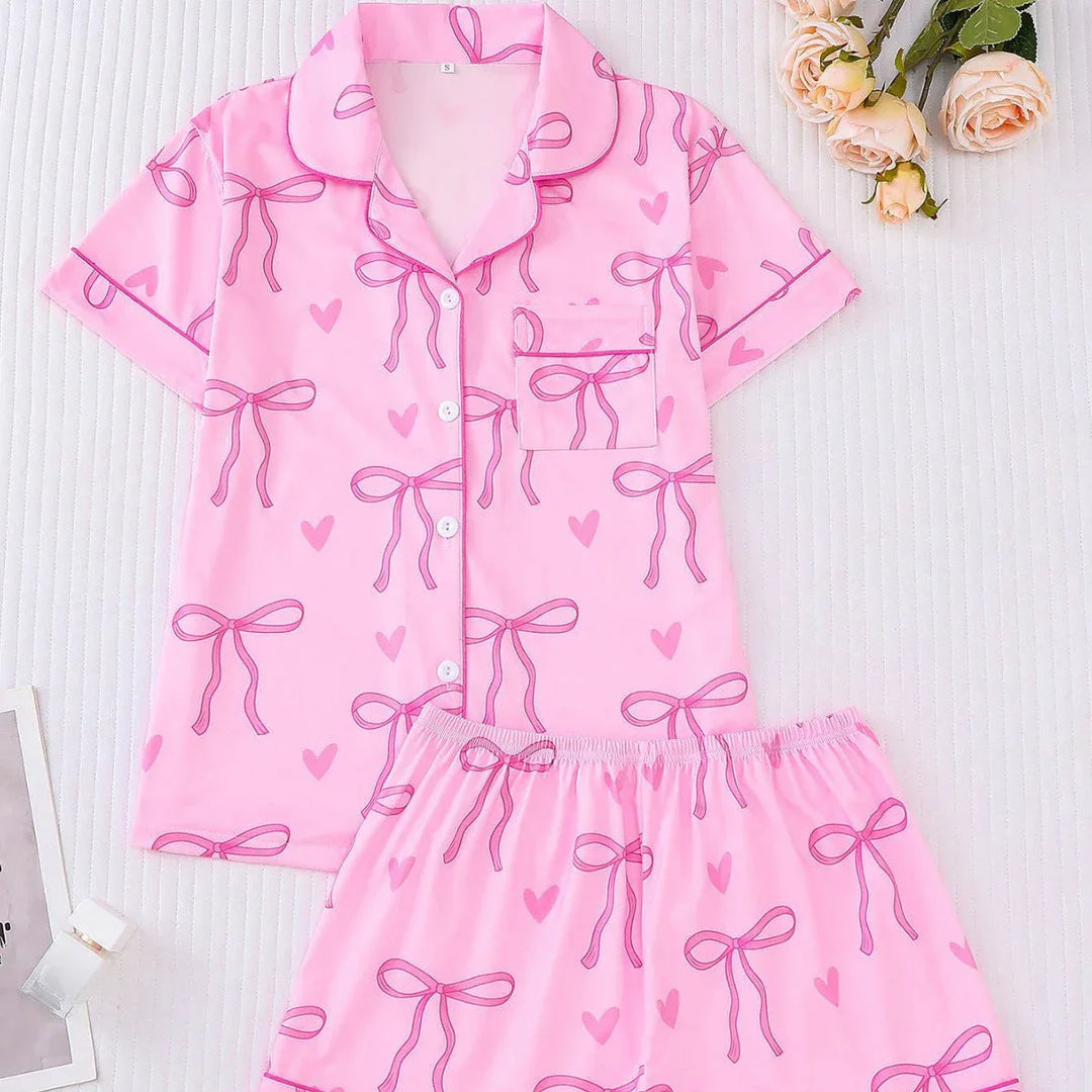 SHAKILA™ - Casual Crop Shirt and Short Pajama Set - MABEL LONDON