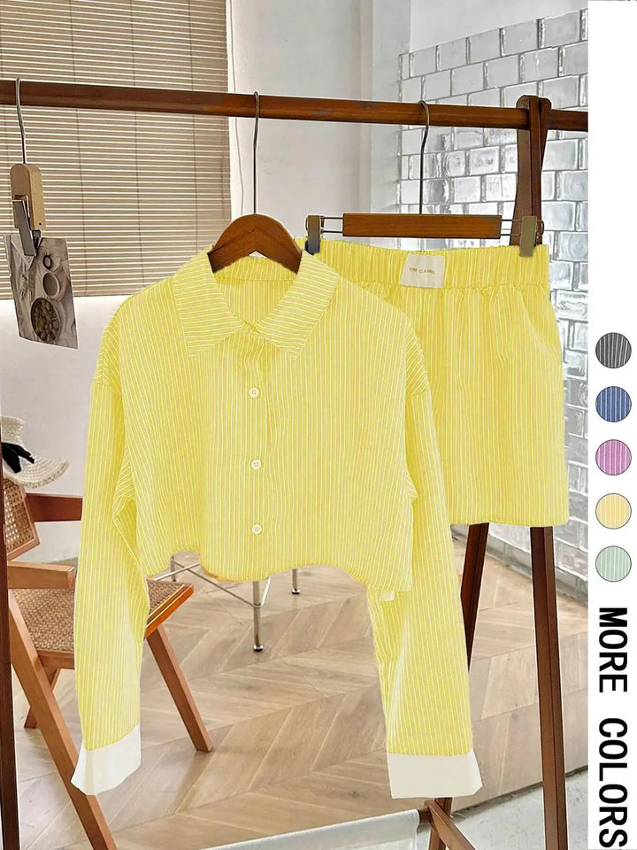 EMERSYN™ - Casual Collared Long-Sleeve Co-Ord Set - MABEL LONDON