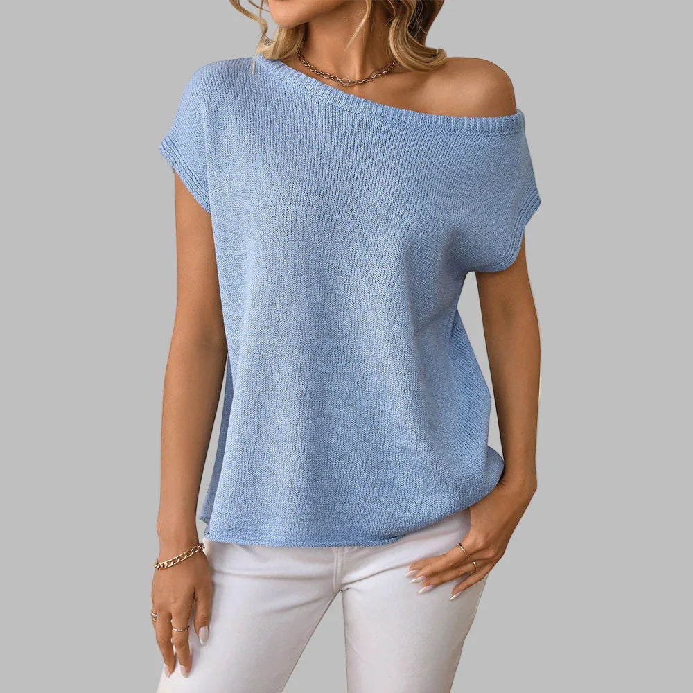 JUDITH™ - Classy Off Shoulder Short Sleeve Sweater Blouse - MABEL LONDON