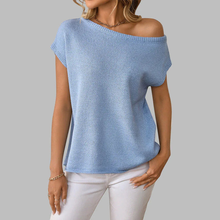 JUDITH™ - Classy Off Shoulder Short Sleeve Sweater Blouse - MABEL LONDON