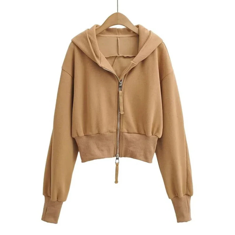 RESLEY™ - Chic Cropped Hooded Zipper Workout Jacket - MABEL LONDON