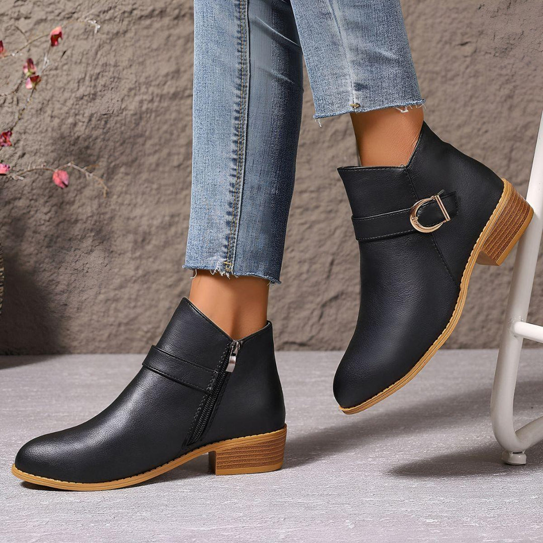 Bethany I Brown Buckle Ankle Boots - MABEL LONDON