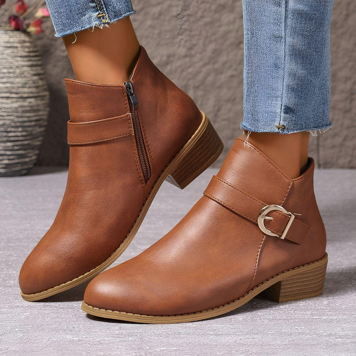 Bethany I Brown Buckle Ankle Boots - MABEL LONDON