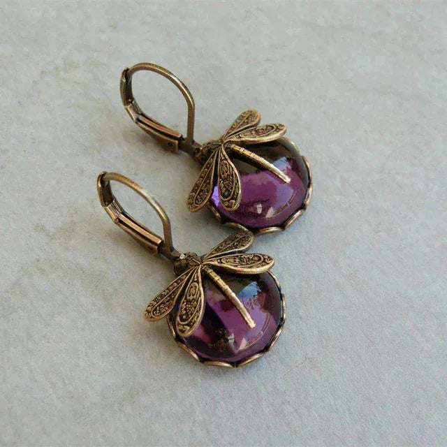 TAMARA™ - Spherical Dragonfly Earrings in Antique Gold - MABEL LONDON