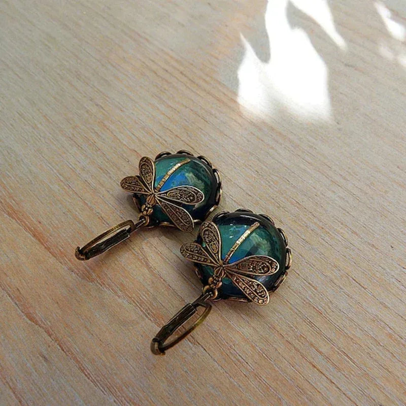 TAMARA™ - Spherical Dragonfly Earrings in Antique Gold - MABEL LONDON