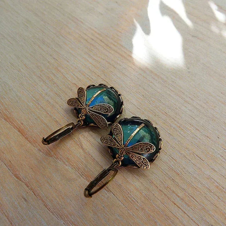 TAMARA™ - Spherical Dragonfly Earrings in Antique Gold - MABEL LONDON