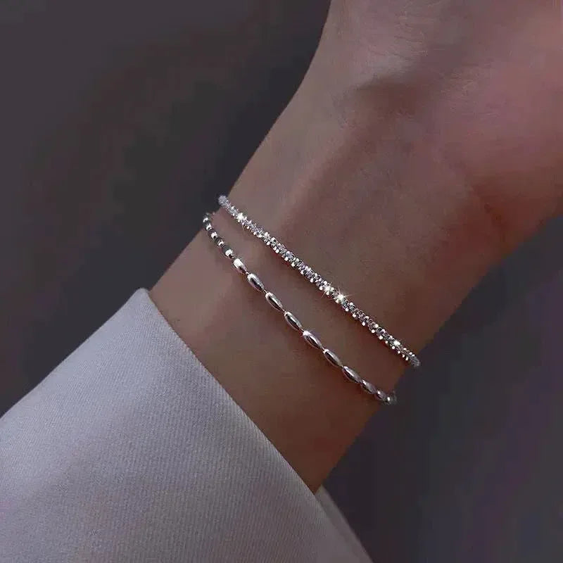 Silver Bracelet Set with Zirconia Details - MABEL LONDON