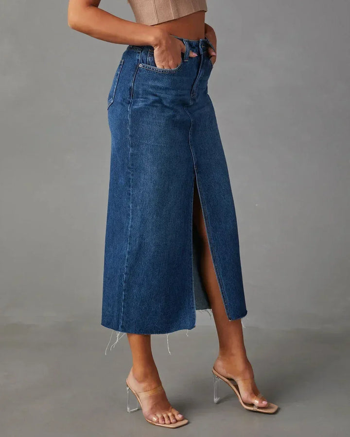 DENISE™ – Classic High-Waist Denim Skirt - MABEL LONDON