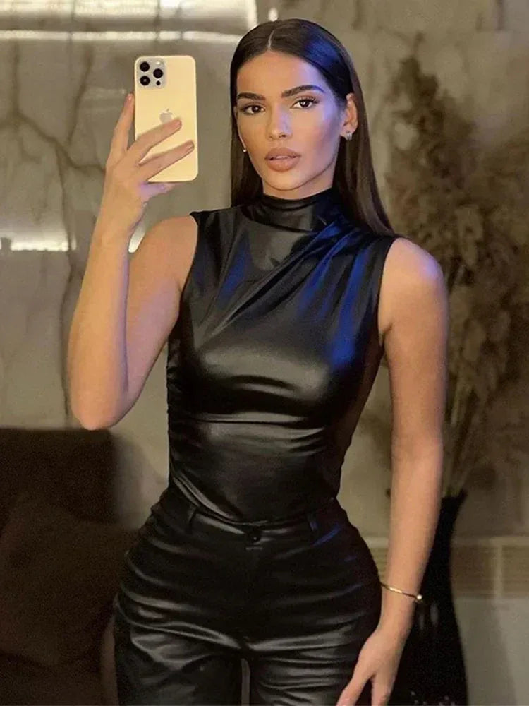 SERAN™ | Sleek Faux Leather Top - MABEL LONDON