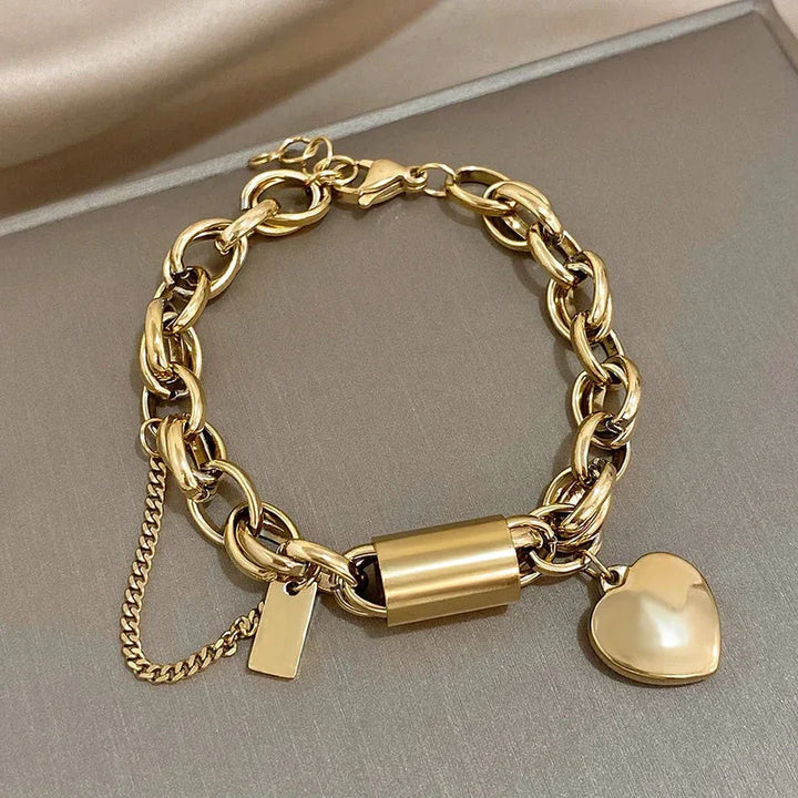 Chunky Gold Heart Bracelet - MABEL LONDON