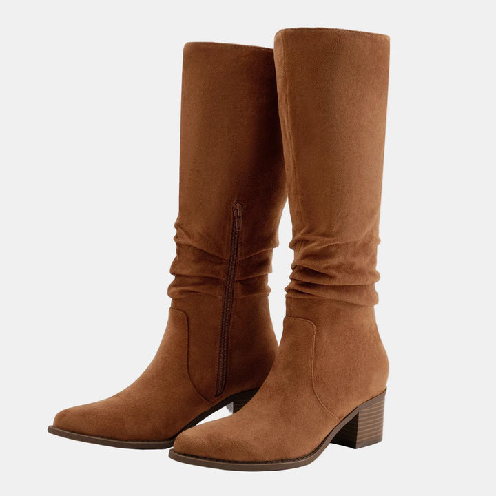 Noa | Knee-High Suede Block Heeled Boots - MABEL LONDON