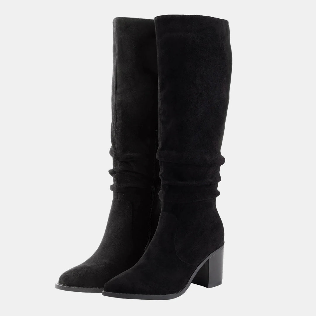 Noa | Knee-High Suede Block Heeled Boots - MABEL LONDON